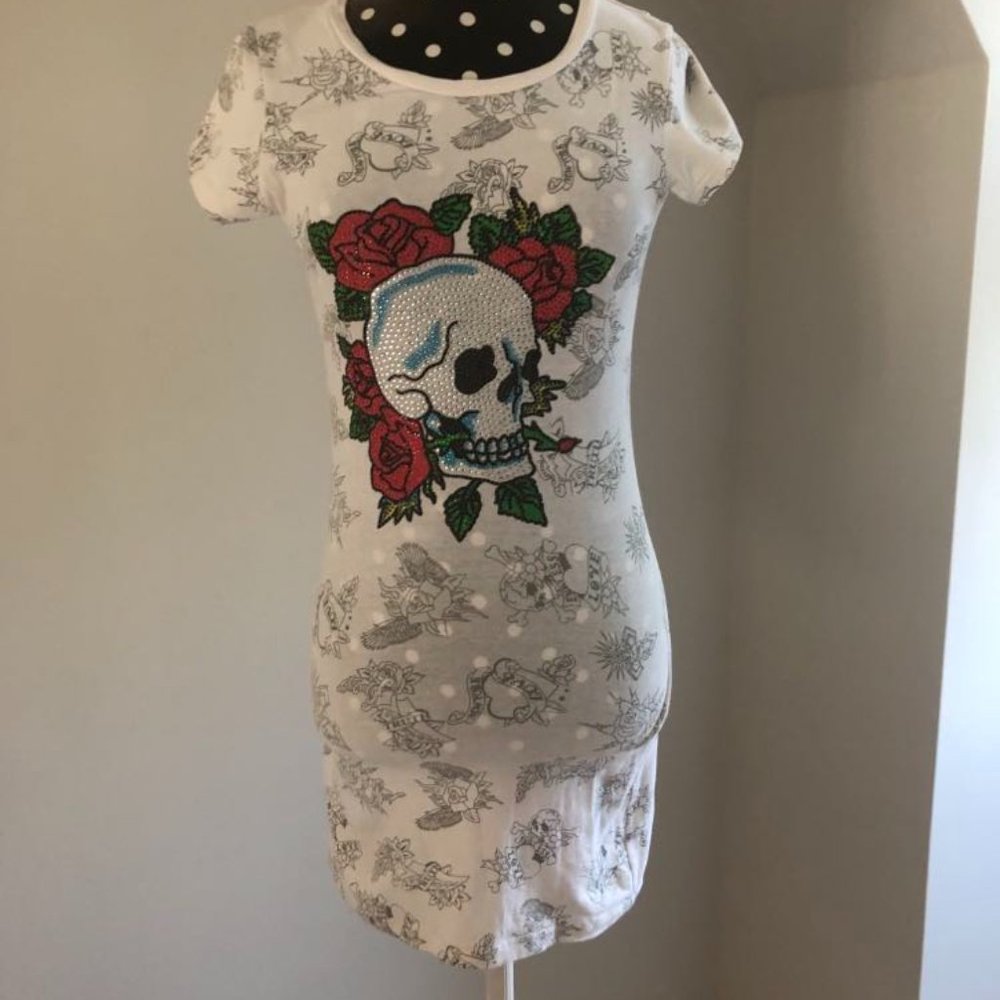 T-shirt beaded Skull Short Sleeve Dress